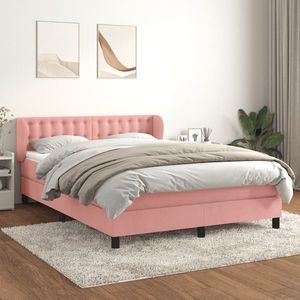 vidaXL Pat box spring cu saltea, roz, 140x200 cm, catifea imagine