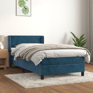 vidaXL Pat box spring cu saltea, albastru închis, 100x200 cm, catifea imagine