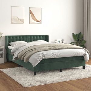 vidaXL Pat box spring cu saltea, verde închis, 140x190 cm, catifea imagine