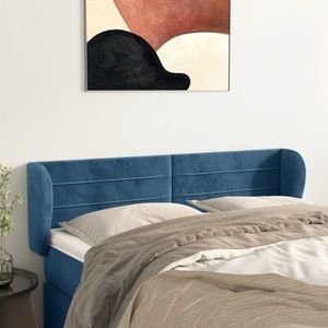 vidaXL Tăblie pat cu aripioare albastru închis 147x23x78/88 cm catifea imagine