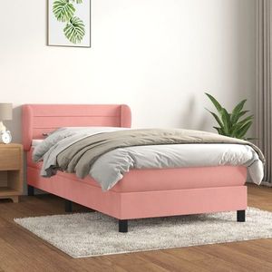 vidaXL Pat box spring cu saltea, roz, 90x190 cm, catifea imagine