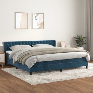 vidaXL Pat box spring cu saltea, albastru închis, 200x200 cm, catifea imagine