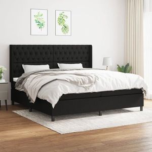 vidaXL Pat box spring cu saltea, negru, 200x200 cm, textil imagine