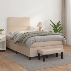 vidaXL Pat box spring cu saltea, cappuccino, 120x200cm piele ecologică imagine