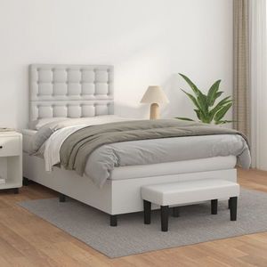 vidaXL Pat box spring cu saltea, alb, 120x200 cm, piele ecologică imagine