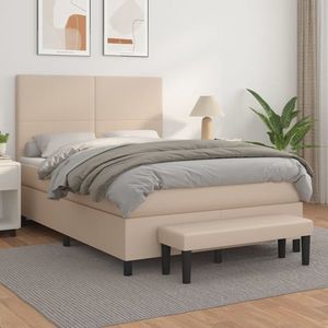 vidaXL Pat box spring cu saltea, cappuccino, 140x200cm piele ecologică imagine