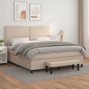 vidaXL Pat box spring cu saltea, cappuccino, 160x200cm piele ecologică imagine