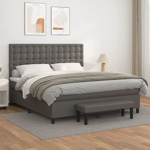 vidaXL Pat box spring cu saltea, gri, 160x200 cm, piele ecologică imagine