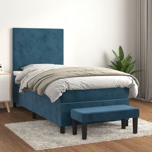 vidaXL Pat box spring cu saltea, albastru închis, 100x200 cm, catifea imagine