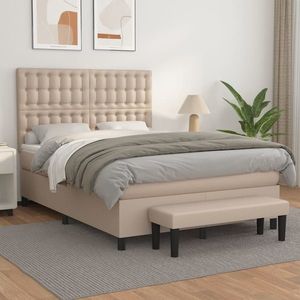 vidaXL Pat box spring cu saltea, cappuccino, 140x200cm piele ecologică imagine