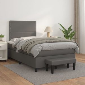 vidaXL Pat box spring cu saltea, gri, 120x200 cm, piele ecologică imagine