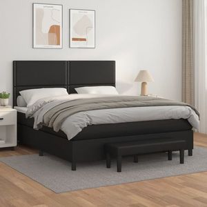 vidaXL Pat box spring cu saltea, negru, 160x200 cm, piele ecologică imagine