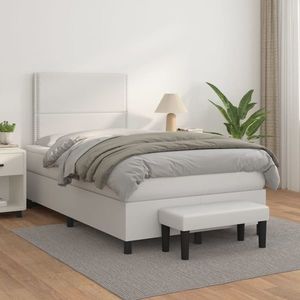 vidaXL Pat box spring cu saltea, alb, 120x200 cm, piele ecologică imagine