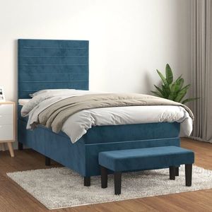 vidaXL Pat box spring cu saltea, albastru închis, 90x190 cm, catifea imagine