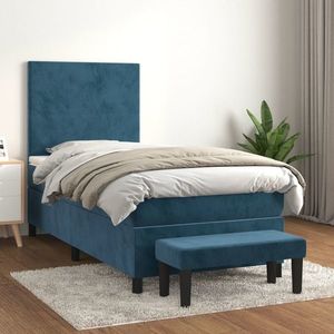 vidaXL Pat box spring cu saltea, albastru închis, 90x190 cm, catifea imagine