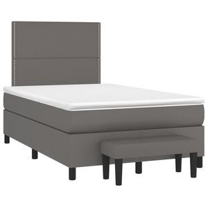 vidaXL Pat box spring cu saltea, gri, 120x190 cm, piele ecologică imagine