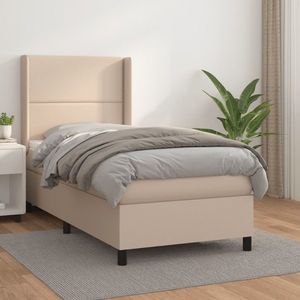 vidaXL Pat box spring cu saltea, cappuccino, 90x200 cm piele ecologică imagine