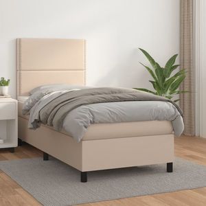 vidaXL Pat box spring cu saltea, cappuccino, 90x200 cm piele ecologică imagine