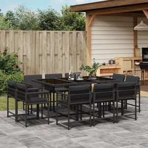 vidaXL Set mobilier de exterior cu perne, 11 piese, negru, poliratan imagine