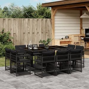 vidaXL Set mobilier de exterior cu perne, 11 piese, negru, poliratan imagine