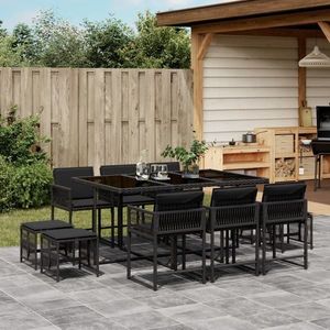 vidaXL Set mobilier de exterior cu perne, 11 piese, negru, poliratan imagine