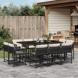 vidaXL Set mobilier de exterior cu perne, 11 piese, negru, poliratan imagine