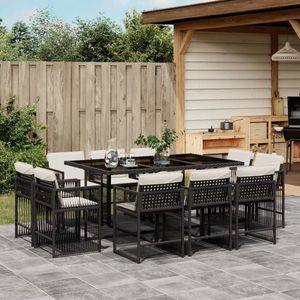 vidaXL Set mobilier de exterior cu perne, 11 piese, negru, poliratan imagine