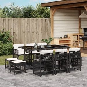 vidaXL Set mobilier de exterior cu perne, 11 piese, negru, poliratan imagine