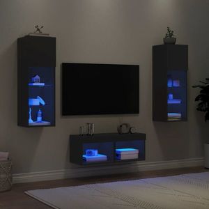 vidaXL Comode TV de perete cu lumini LED, 4 piese, negru imagine