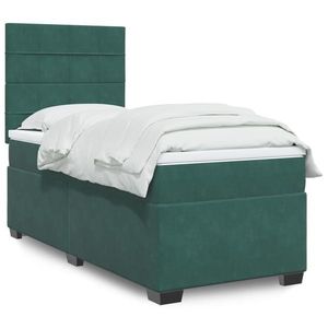 vidaXL Pat box spring cu saltea, verde închis, 100x200 cm, catifea imagine