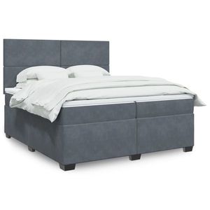 vidaXL Pat box spring cu saltea, gri închis, 200x200 cm, catifea imagine