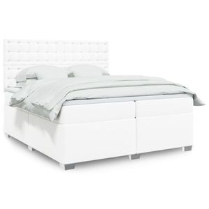 vidaXL Pat box spring cu saltea, alb, 200x200 cm, piele ecologică imagine