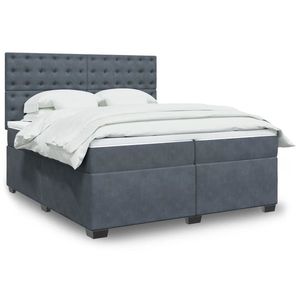 vidaXL Pat box spring cu saltea, gri închis, 200x200 cm, catifea imagine