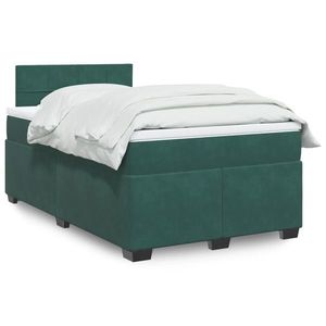 vidaXL Pat box spring cu saltea, verde închis, 120x190 cm, catifea imagine