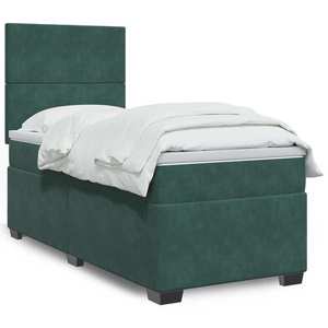 vidaXL Pat box spring cu saltea, verde închis, 100x200 cm, catifea imagine