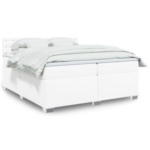 vidaXL Pat box spring cu saltea, alb, 200x200 cm, piele ecologică imagine