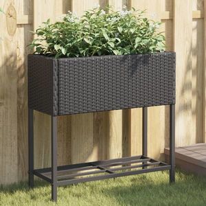 vidaXL Jardiniere de grădină cu raft 2 buc. negru 70x28x70cm poliratan imagine