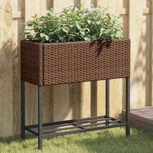 vidaXL Jardiniere de grădină cu raft 2 buc. maro 70x28x70cm poliratan imagine