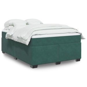 vidaXL Pat box spring cu saltea, verde închis, 140x200 cm, catifea imagine