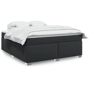 vidaXL Pat box spring cu saltea, negru, 180x200 cm, piele ecologică imagine