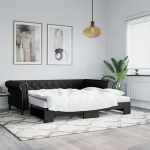 vidaXL Pat de zi cu extensie, negru, 90x200 cm, piele ecologică imagine