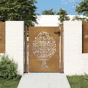 vidaXL Poartă pentru grădină, 105x130 cm, oțel corten, model copac imagine