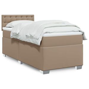 vidaXL Pat box spring cu saltea, cappuccino, 100x200cm piele ecologică imagine