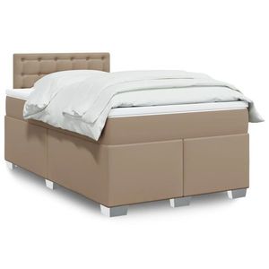 vidaXL Pat box spring cu saltea, cappuccino, 120x200cm piele ecologică imagine