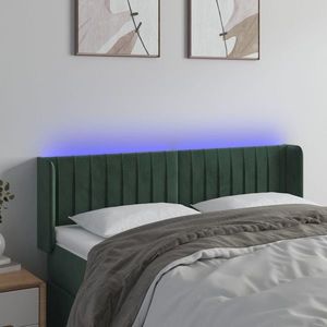 vidaXL Tăblie de pat cu LED, verde închis, 147x16x78/88 cm, catifea imagine