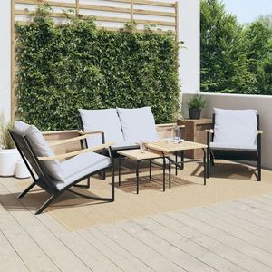 vidaXL Set mobilier de balcon, 5 piese, cu perne, negru, oțel imagine