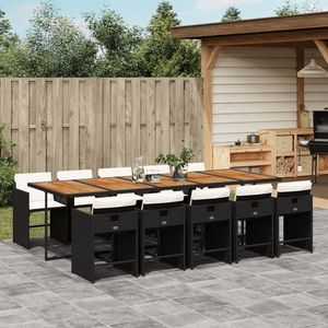 vidaXL Set mobilier de exterior cu perne, 11 piese, negru, poliratan imagine