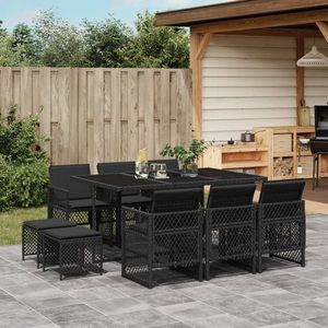 vidaXL Set mobilier de exterior cu perne, 11 piese, negru, poliratan imagine