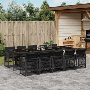 vidaXL Set mobilier de exterior cu perne, 11 piese, negru, poliratan imagine