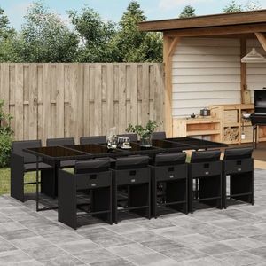 vidaXL Set mobilier de exterior cu perne, 11 piese, negru, poliratan imagine